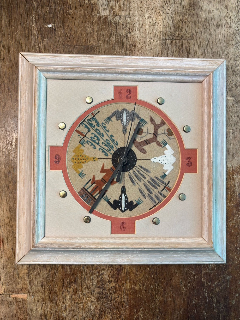 Vintage Southwestern Navajo Indian Handmade Wall Clock Sand Art Rustic Folk Art